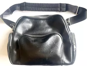GROSSE VINTAGE SPIRATONE REISSVERSCHLUSS SCHWARZ LEDER KAMERATASCHE & WEICHER SCHULTERGURT - Bild 1 von 6