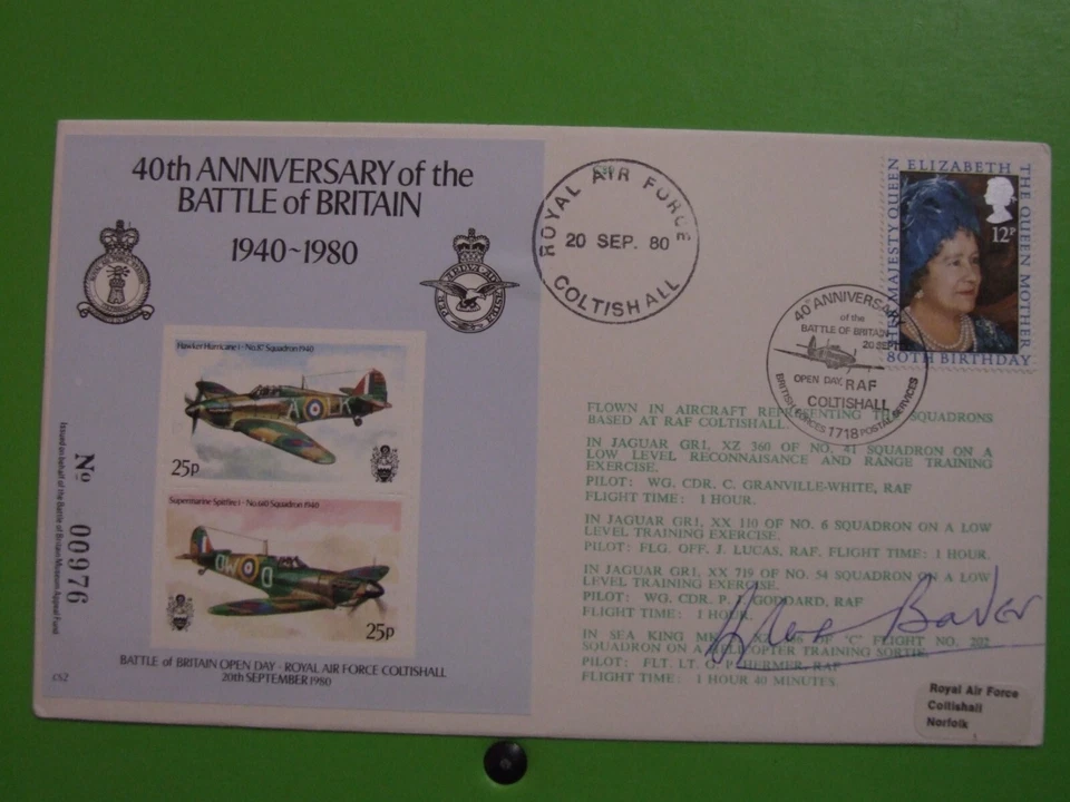 COVER FDC RAF 40th ANNIVERSARY BATTLE OF BRITAIN SIGNED DOUGLAS BADER - Image 1 of 1