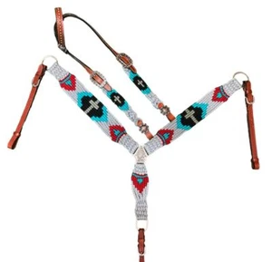 Juego de cabezales y cuello de pecho Showman Pony Cross Design con cable de oreja única - Imagen 1 de 4
