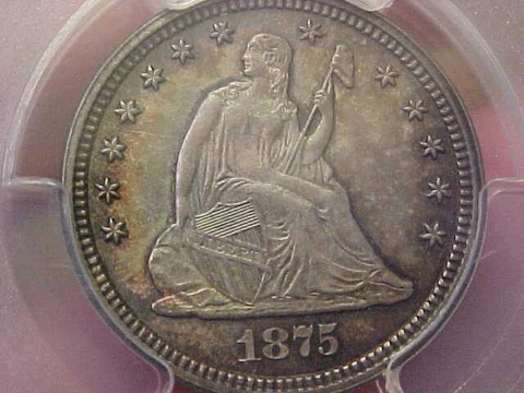 1875 P PHILADELPHIA SEATED LIBERTY QUARTER PCGS MS64 COLORFUL RUSSET TONE SHARP Cover