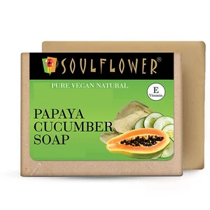 Soulflower Handmade Papaya Cucumber Soap Pack of 2 Each 150g For Unisex - Picture 1 of 5