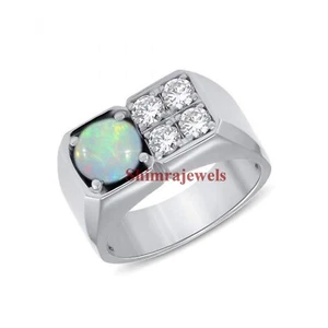 Natürlich Opal Edelstein Mit Weiß Vergoldet Silber Ring für Herren #1063 - Bild 1 von 3
