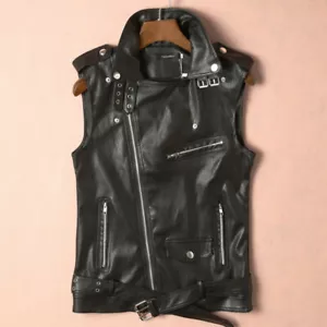 Men Faux Leather Vest Motorcycle Biker Waistcoat Zip Sleeveless Jacket Top Soft - Picture 1 of 9