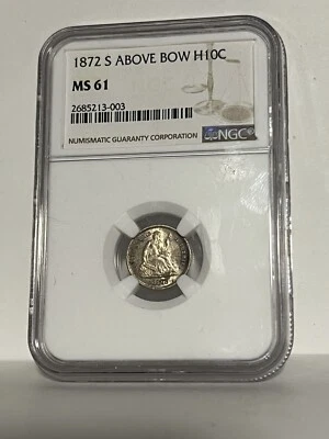 1872 s half dime Above Bow H10c NGC  MS 61 - Image 1 of 2