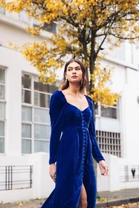 Sydney Cobalt Blue Silk Velvet Midi Long V back Dress Ghost  XS 6 8 BNWT £240 - Picture 1 of 18
