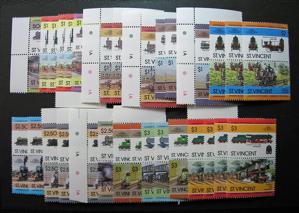 St Vincent MNH OG 30 Se-Tenant Pairs - Trains and Locomotives - Railroads! - Image 1 of 1