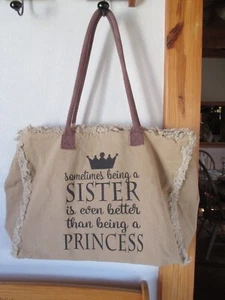 Vintage Addiction "..being a sister.." Extra Large Canvas Tote Duffle Bag - Picture 1 of 6