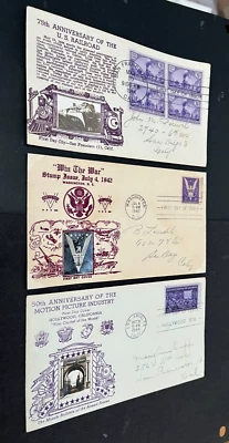 LOT x3 FDC CROSBY PHOTO CACHETS ! WWII WIN WAR + RAILROAD + MOTION PICTURE MOVIE - Image 1 of 2