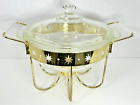 Atomic Fire King Gold Vintage Divided Casserole Dish with Stand 1 1/2 QT 407 Lid