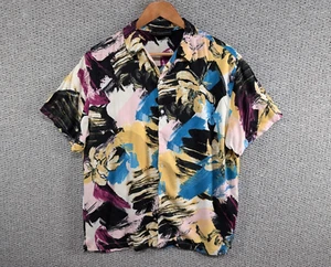 No Boundaries Men's Colourful Abstract Funky Art Print Rayon Button Shirt M - Picture 1 of 10