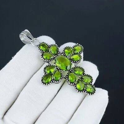 Peridot Edelstein Handgemacht 925 Sterling Silber Anhänger - Bild 1 von 4