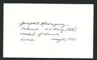 Joseph Rodriquez (d. 2005) signed autograph 3x5 index card MOH Korean War W051-3
