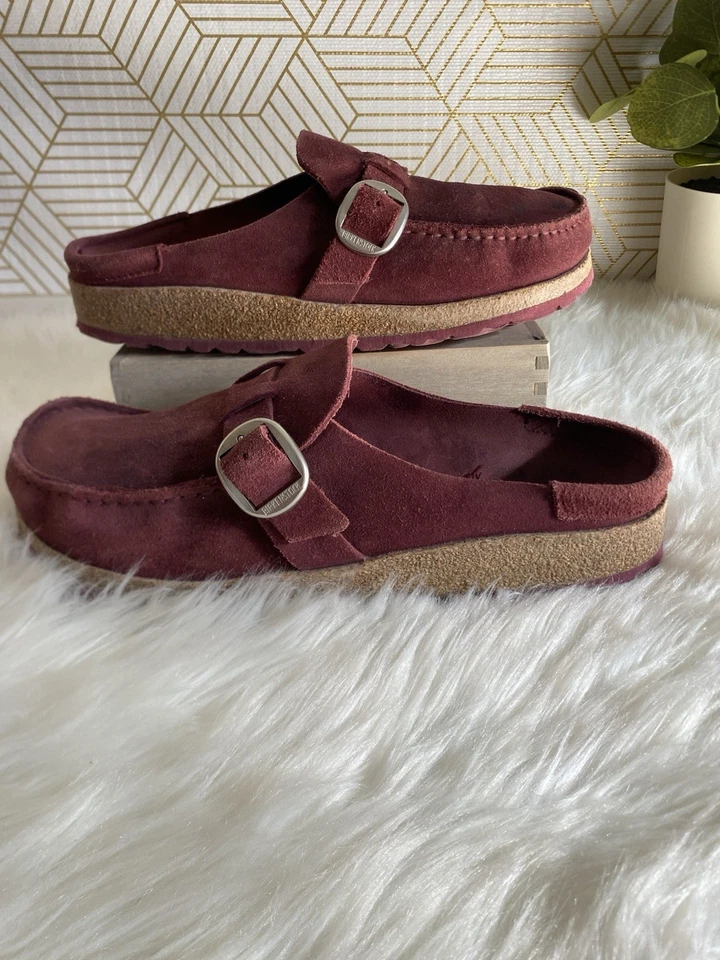 Birkenstock Women’s Maroon Clogs Buckley Suede Size 8 - 8.5 US Size 39 EU Good - Image 1 of 4