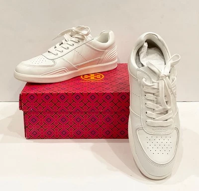NIB TORY BURCH $248 CLOVER COURT TITANIUM WHITE LEATHER SNEAKER SHOE/Sz 10.5 - Image 1 of 4