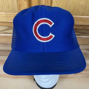 Vtg 80s Chicago Cubs Mesh Trucker Hat Blue Snapback Ryne Sandberg Par USA Made - Picture 1 of 9