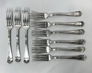 Louis XVI Antique Oneida Community Silverplate Dinner Forks (9) Monogrammed "D" - Picture 1 of 9