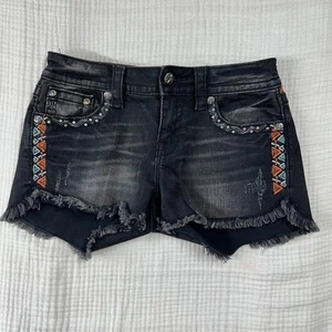 Miss Me Womens Black Embroidered Distressed Denim Cutoff signature Shorts 27 - Picture 1 of 9