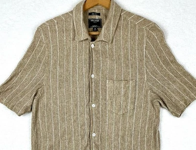 Todd Snyder 100% Linen Knit Mesh Short Sleeve Khaki White Stripe Shirt Mens XL - Image 1 of 4