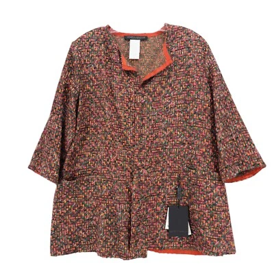 Jaqueta de tecido de tweed Marina Rinaldi nova com etiquetas fendas frontais abertas colorida manga 3/4 EUA 14 - Imagem 1 de 4