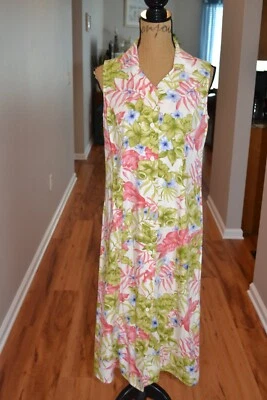 Jaclyn Smith 复古热带花卉无袖纽扣迷笛连衣裙,尺寸 M — 第 1/4 张图片