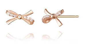 StoneHenge 14K Ribbon Earrings SA24A70T Cubic Zirconia 14K Rose Gold K-Jewelry - Picture 1 of 6