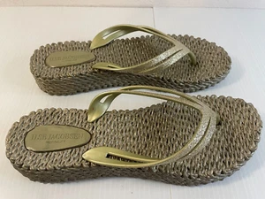 "ILSE JACOBSEN Sandals SZ 10 IN GOLDEN PLATFORM FLIP FLOPS" - Picture 1 of 11