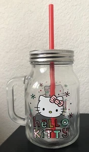 Hello Kitty Holiday 21 Oz Glass Tumbler With Red Straw And Lid - Picture 1 of 3