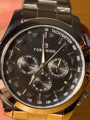 Brand New - Forsining Mechanical Stainless Watch - Black - Still Plastic Wrapped - Image 1 of 4