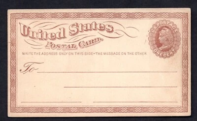 US 1873 SCOTT #UX1 WATERMARK LARGE "USPOD" MINT - Image 1 of 2