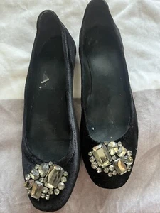 Talbots Women's Isis Velvet Jeweled Flats Size 8.5 M Black Round Toe Slip On - Picture 1 of 5