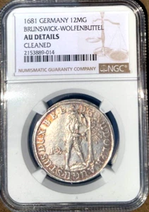 1681 German States Brunswick Wolfenbuttel Wildman 1/3 Taler, 12 MG, NGC AU - Picture 1 of 2