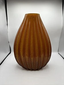 14 ¾” MCM Murano Glass Vase Flavio Poli Italy Rib, Gold Mica, Mint Mid Century - Picture 1 of 9