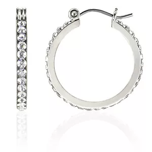 Forever Silver 24mm Full Hoop Earrings, Austrian Crystal, Surgical Steel - E224S - Picture 1 of 4