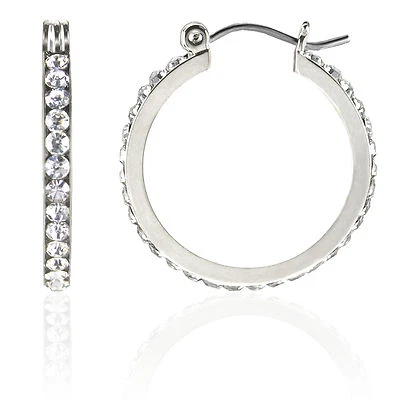 Forever 银色 24 毫米全环状耳环,奥地利水晶,手术钢 - E224S — 第 1/4 张图片