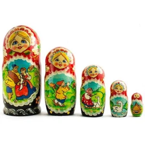 Set of 5 Summer in the Village Wooden Nesting Dolls 6.5 Inches - Picture 1 of 3