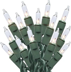 Incandescent Mini Clear Christmas Lights - 35 Count Green Wire Warm White String - Picture 1 of 2