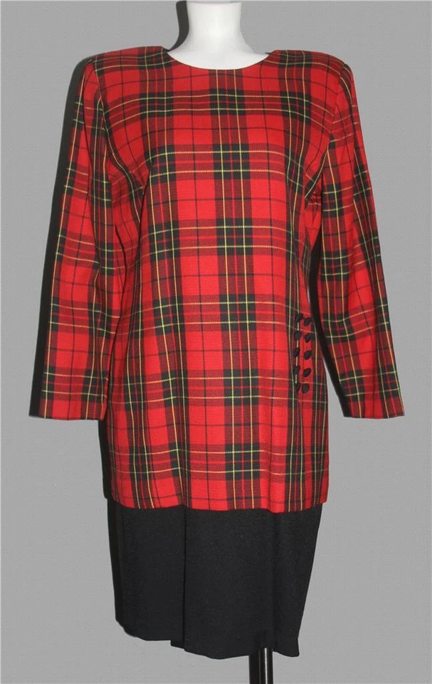 Vestido De Colección Positive Attitude Rojo Tartán Cuadros Parte Superior Negro Parte Inferior L/S Para Mujer 12P EXCELENTE Foto 1 de 1