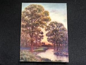 Vintage KALENDER KUNST Litho Druck HOHE BÄUME Fluss Bach Farben #7 - Bild 1 von 4