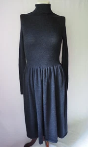 Uniqlo 3D Knit Extra Fine Merino Ribbed Turtleneck Midi Dress Charcoal Blue XS - Picture 1 of 6
