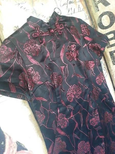 Vintage 60s Red Black Exotic Maxi Dress Asian Oriental Cocktail Party Medium 8 - Picture 1 of 6