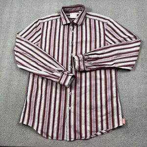 Thomas Pink Shirt Size 16-41 Red Striped Button Up Long Sleeve Casual Men's