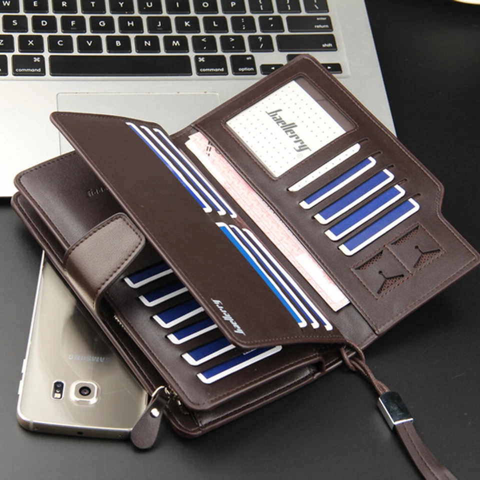 Cartera de cuero plegable larga para hombres de negocios Cartera sin asas Bolso sin asas Foto 1 de 4