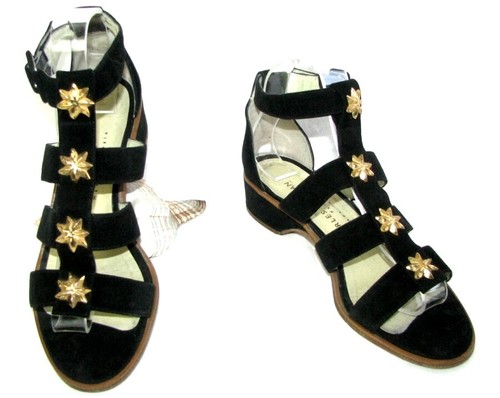 JORDAN Charles Jourdan sandali quasi piatti pelle scamosciata stelle del mare oro 8B 39