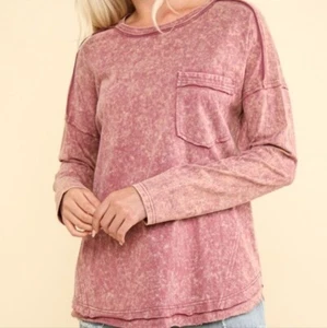 New In Boutique Mauve Mineral Washed Casual Knit Top NWT size Large - Picture 1 of 9