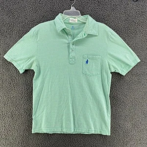 Johnnie-O Polo Shirt Hanging Out Green Striped Surfer Logo Pocket Size M Men's - Picture 1 of 7
