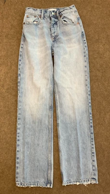 Zara Jeans Womens 0/24 Mid Rise Straight Leg Button Fly Distressed Denim - Image 1 of 4