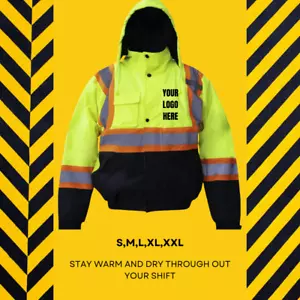 CUSTOM CLASS 3 HIGH VISIBILITY REFLECTIVE INSULATED WATERPROOF SAFETY JACKET - Picture 1 of 2
