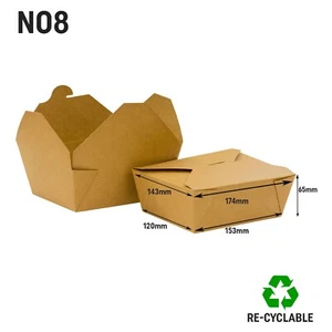 No 8 Kraft caja de alimentos para llevar fideos pasta de arroz tapas plegables biodegradables - Imagen 1 de 11