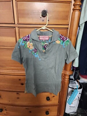 Camisa polo para mujer Johny Was JWLA multicolor bordada con flores talla M Foto 1 de 3