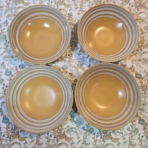 4er Set Susie Coelho Stil Steinzeug Schalen gelbe Streifen 8" - Bild 1 von 9